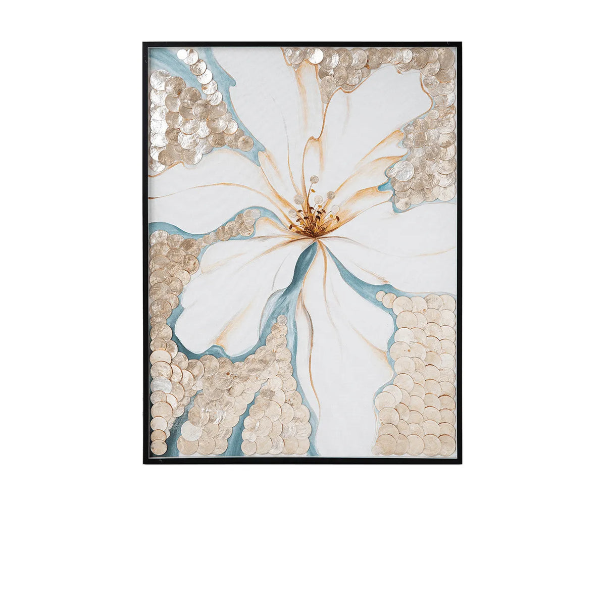 Mother of Pearl Wall Art Triptych, Handcrafted Floral Relief Panels