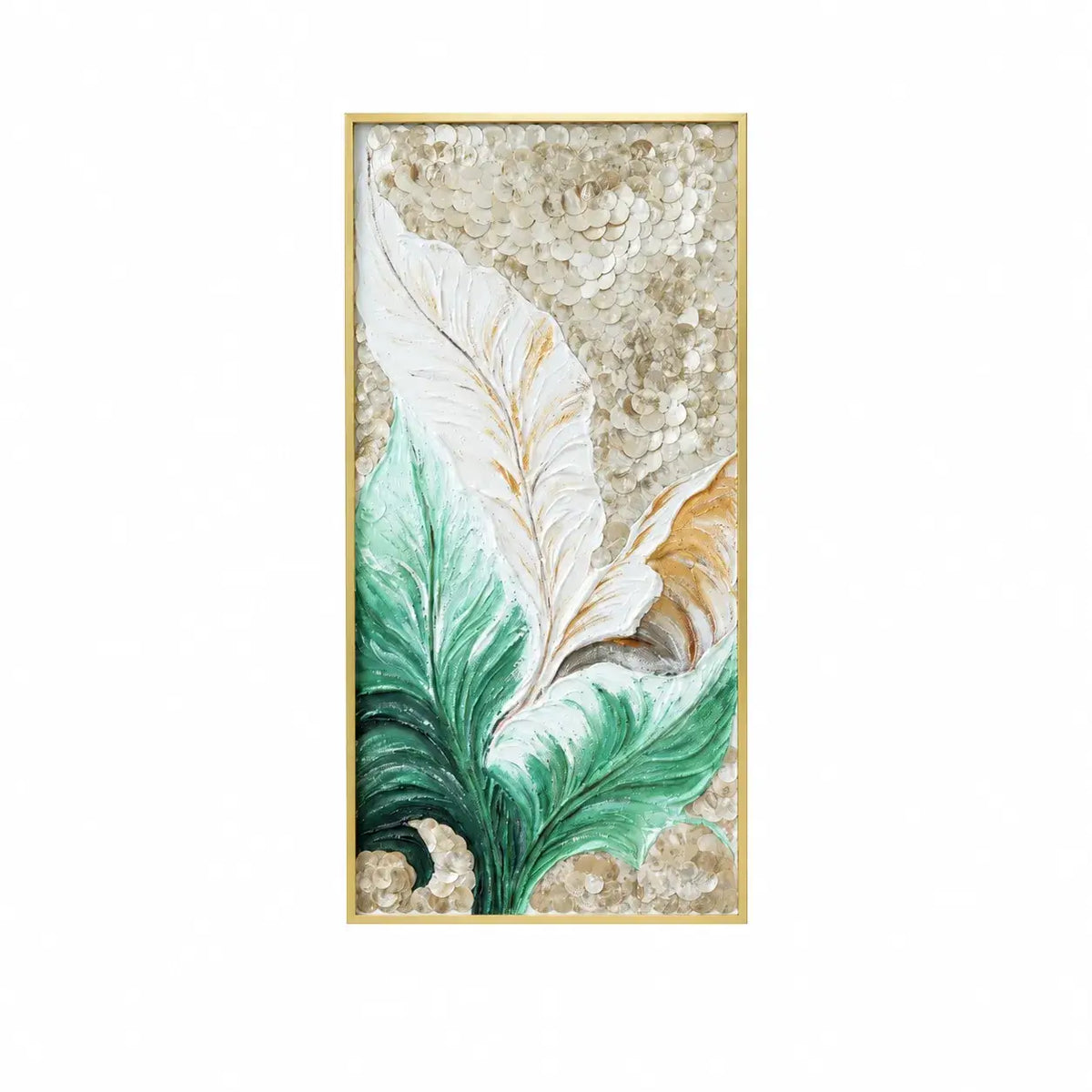 Mother of Pearl Wall Art with Layered Leaf Motif, Gold Frame Elegance Dimensions