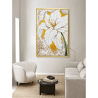 Mother of Pearl Wall Art with Oversized White Bloom and Gold Frame
