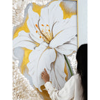 Mother of Pearl Wall Art with Oversized White Bloom and Gold Frame