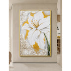 Mother of Pearl Wall Art with Oversized White Bloom and Gold Frame