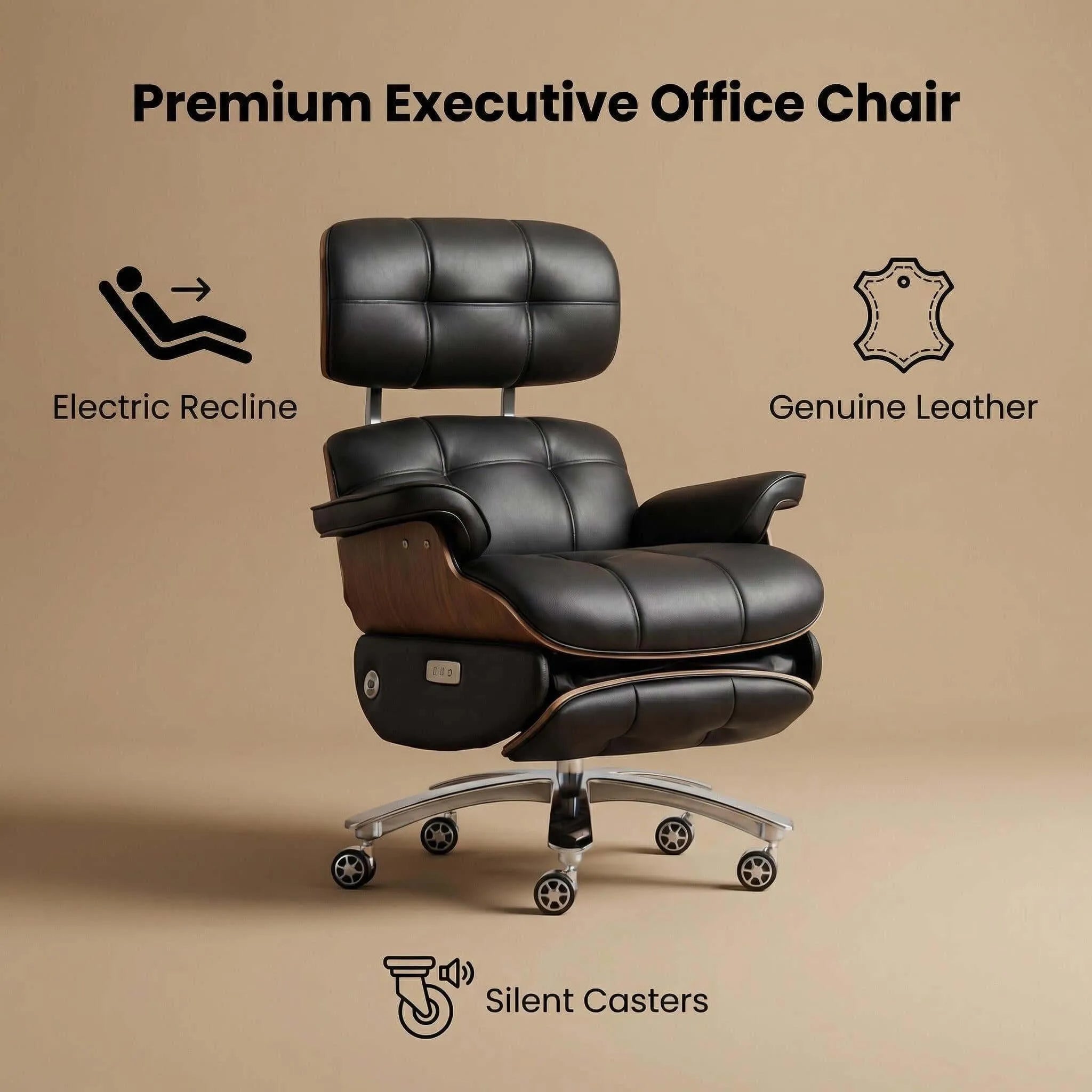 Motion Executive Reclining Office Chair with Genuine Leather and Wood Trim