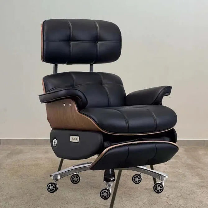 Motion Executive Reclining Office Chair with Genuine Leather and Wood Trim Image secondaire du produit