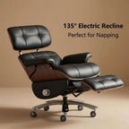 Motion Executive Reclining Office Chair with Genuine Leather and Wood Trim