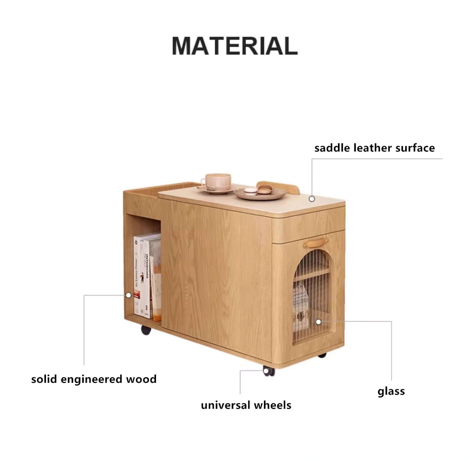 Multi-Function Coffee Table With Saddle Leather Surface