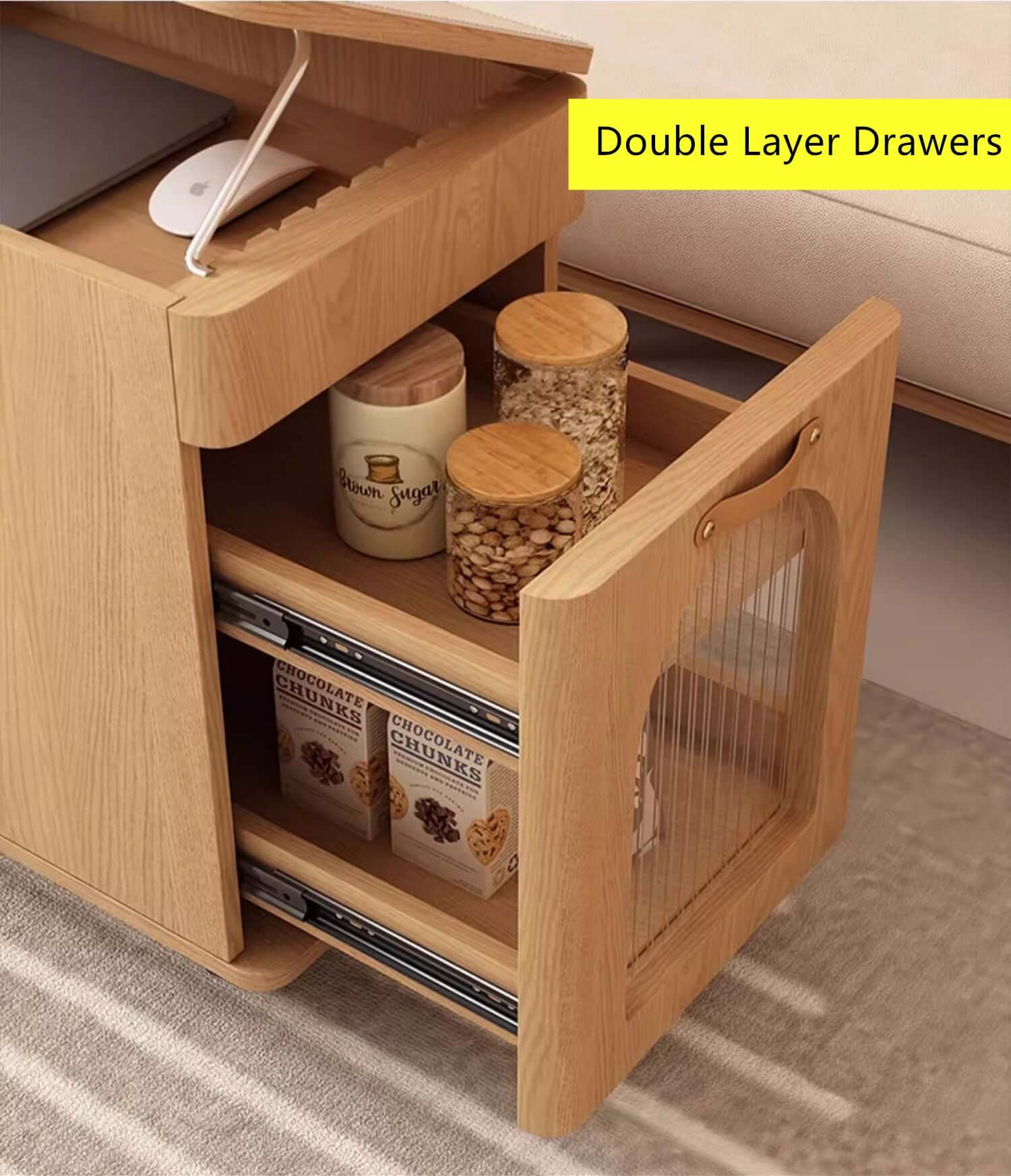 Multi-Function Coffee Table With Saddle Leather Surface