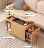 Multi-Function Coffee Table With Saddle Leather Surface