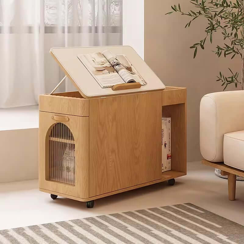 Multi-Function Coffee Table With Saddle Leather Surface