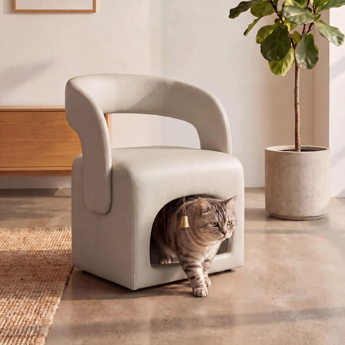 Multifunctional Pet-Friendly Accent Chair With Hidden Cat Nook and Casters