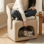 Multifunctional Pet-Friendly Accent Chair With Hidden Cat Nook and Casters