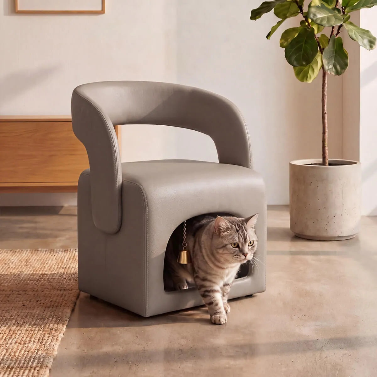 Multifunctional Pet-Friendly Accent Chair With Hidden Cat Nook and Casters