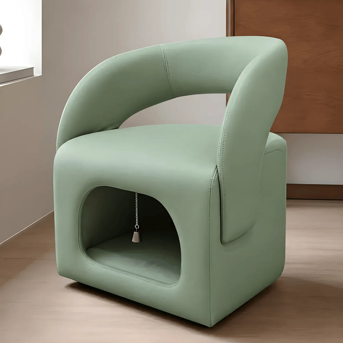 Multifunctional Pet-Friendly Accent Chair With Hidden Cat Nook and Casters