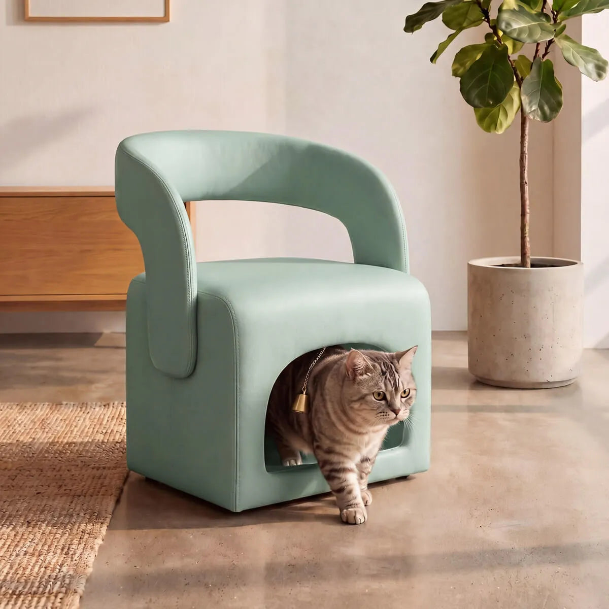 Multifunctional Pet-Friendly Accent Chair With Hidden Cat Nook and Casters