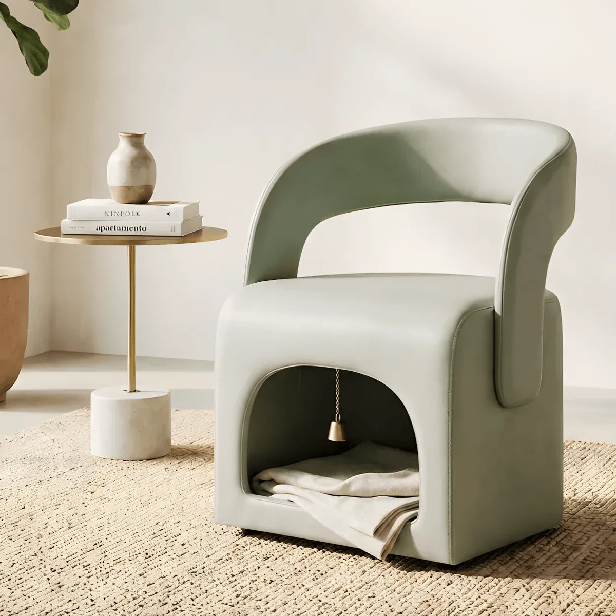 Multifunctional Pet-Friendly Accent Chair With Hidden Cat Nook and Casters Main Product Image