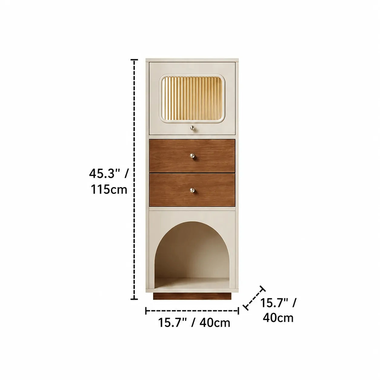 Multifunctional Pet-Friendly Cabinet With Vertical Storage and Cream Wood Detail Dimensions