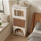 Multifunctional Pet-Friendly Cabinet With Vertical Storage and Cream Wood Detail