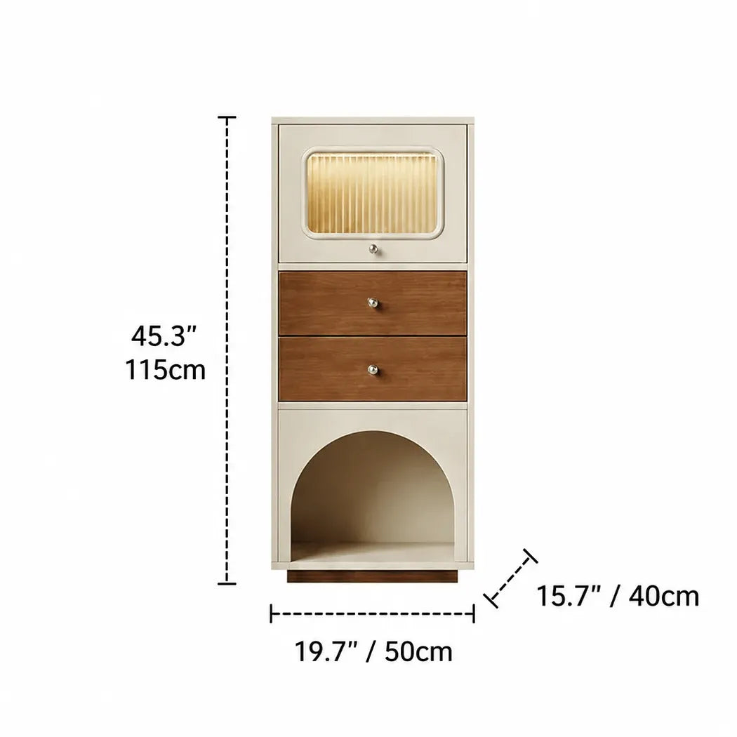 Multifunctional Pet-Friendly Cabinet With Vertical Storage and Cream Wood Detail Dimensions