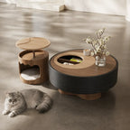 Multifunctional Pet-Friendly Coffee Table and Side Table Set, Sculptural Walnut Round Nesting Design