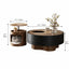 Multifunctional Pet-Friendly Coffee Table and Side Table Set, Sculptural Walnut Round Nesting Design Dimensions