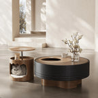 Multifunctional Pet-Friendly Coffee Table and Side Table Set, Sculptural Walnut Round Nesting Design Main Product Image