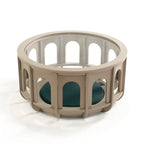 Multifunctional Pet-Friendly Coffee Table with Arched Oak Frame and Glass Top
