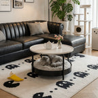 Multifunctional Pet-Friendly Coffee Table With Tiered Round Nest and Casters