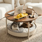 Multifunctional Pet-Friendly Coffee Table With Tiered Round Nest and Casters