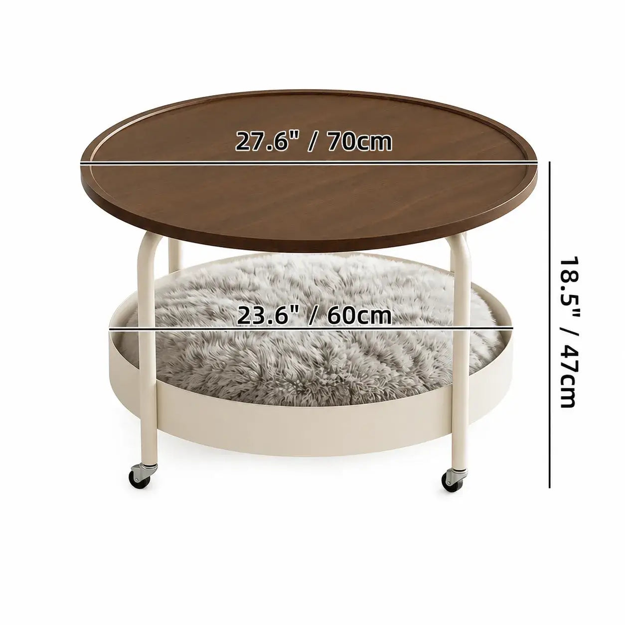 Multifunctional Pet-Friendly Coffee Table With Tiered Round Nest and Casters Dimensions