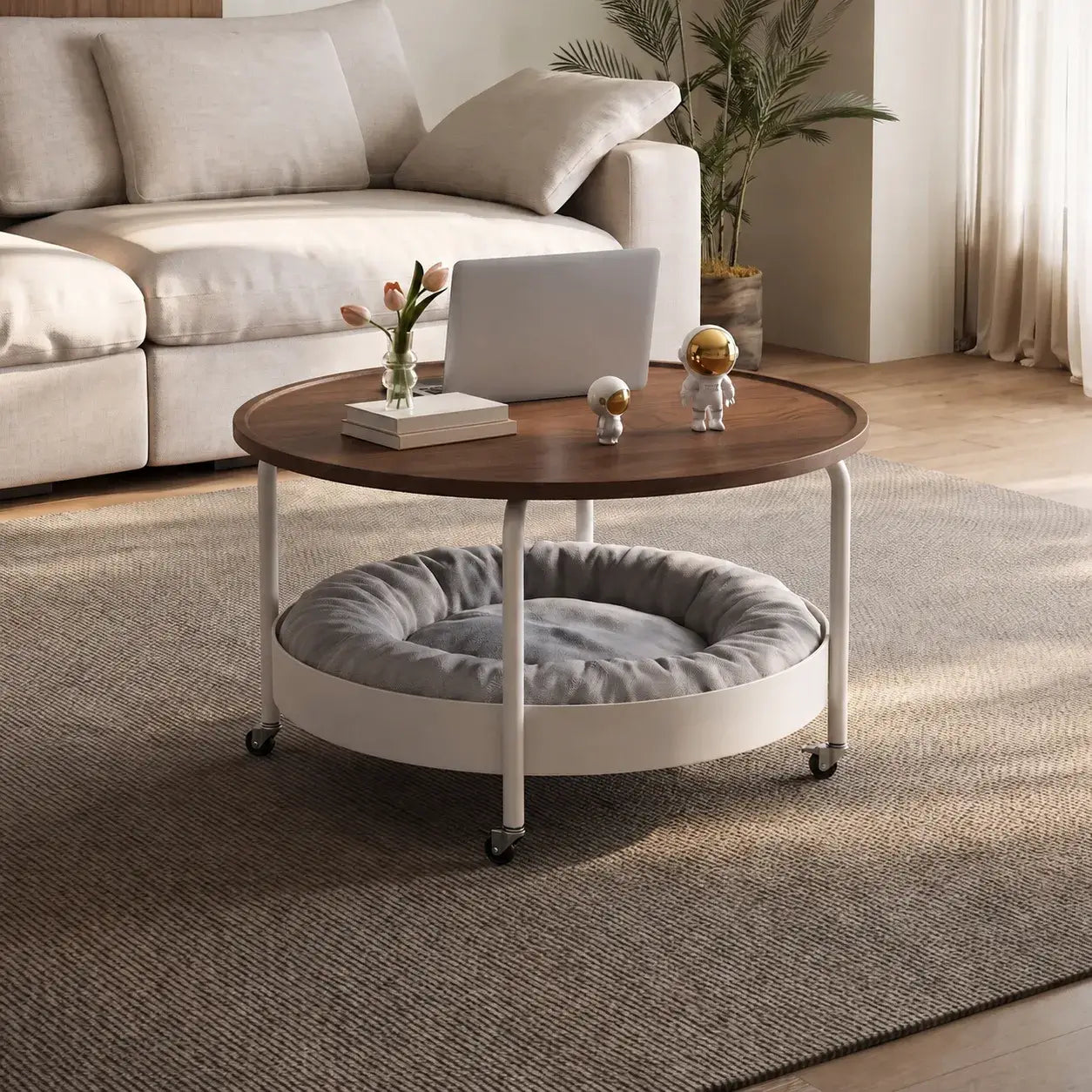Multifunctional Pet-Friendly Coffee Table With Tiered Round Nest and Casters Main Product Image Hauptbild