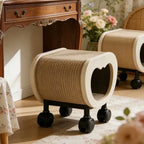 Multifunctional Pet-Friendly Vanity Stool With Sisal Cat Nook and Casters