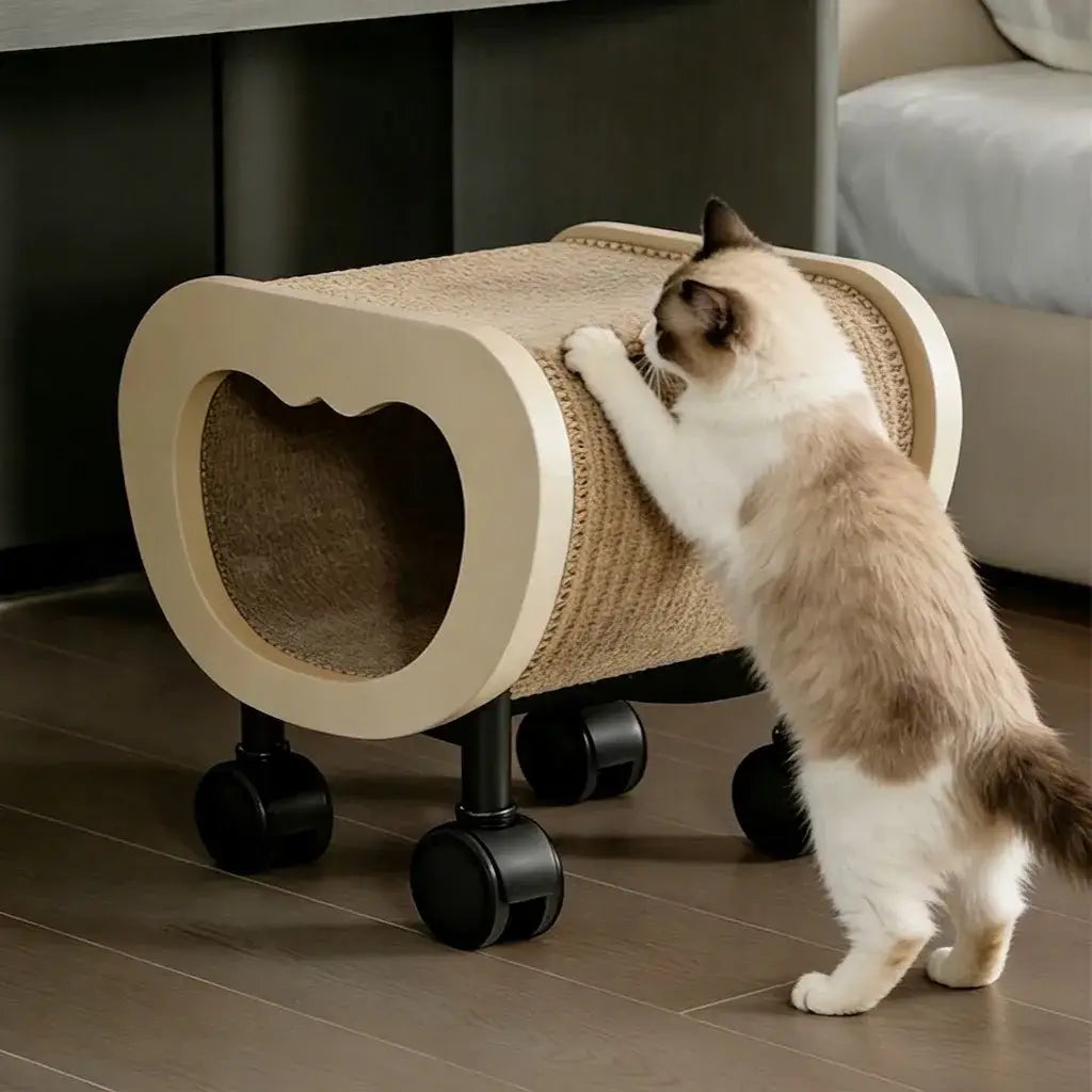 Multifunctional Pet-Friendly Vanity Stool With Sisal Cat Nook and Casters