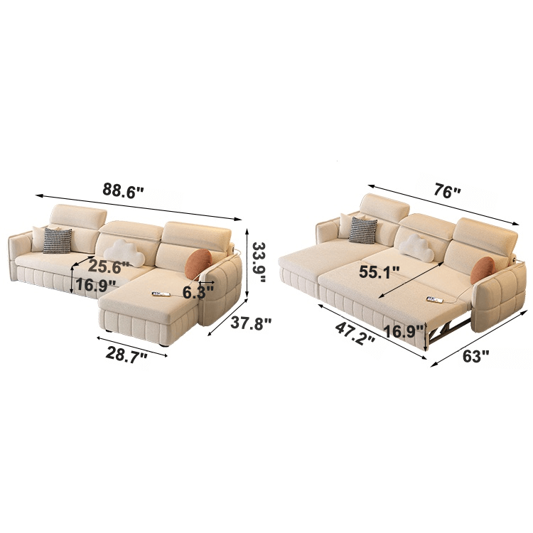 Multifunctional Sofa Bed with Ottoman Storage, Compact Design Dimensions