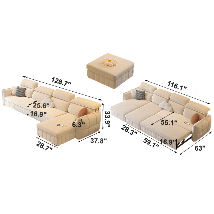 Multifunctional Sofa Bed with Ottoman Storage, Compact Design Dimensions