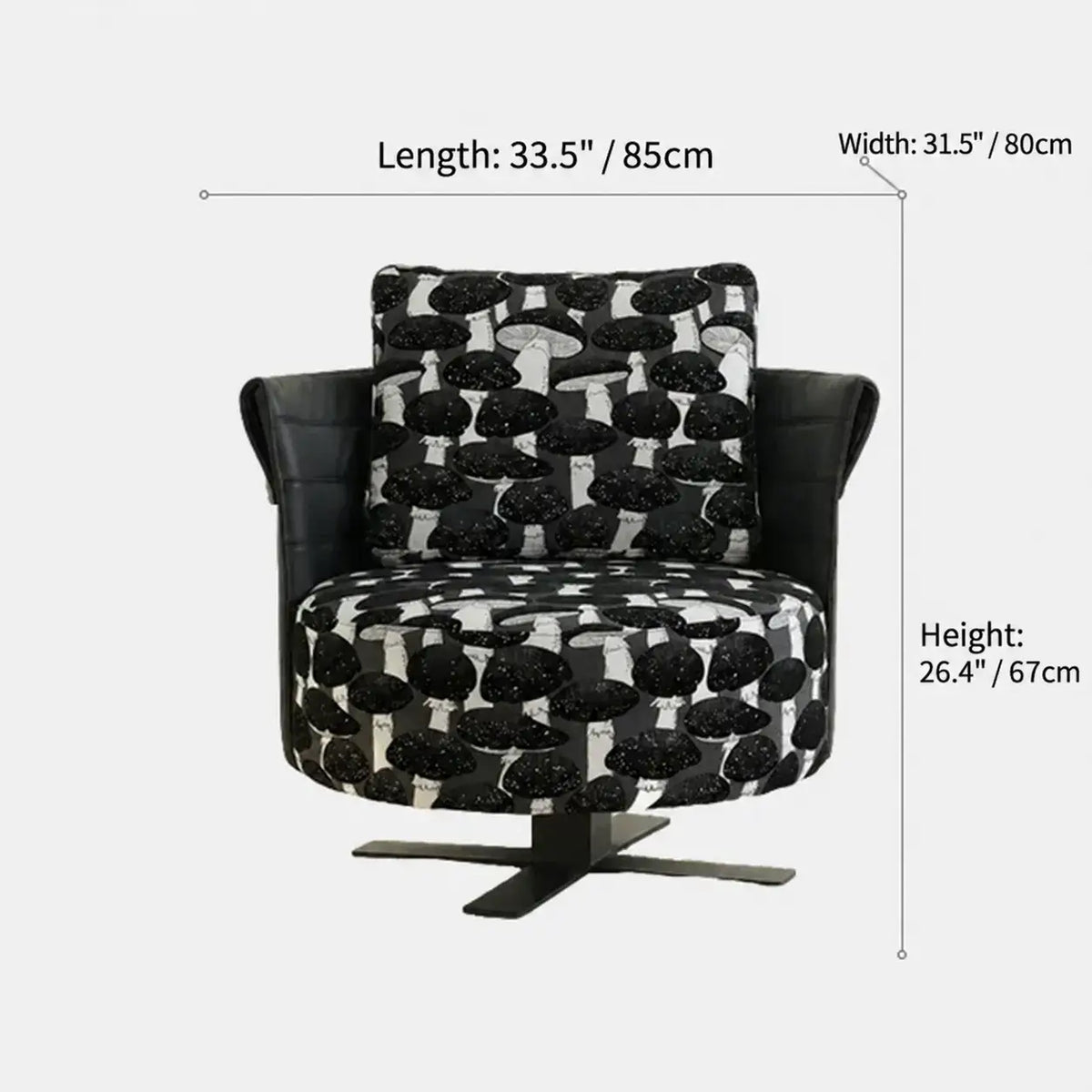 Mushroom Print Accent Swivel Chair with Sculptural Steel Base