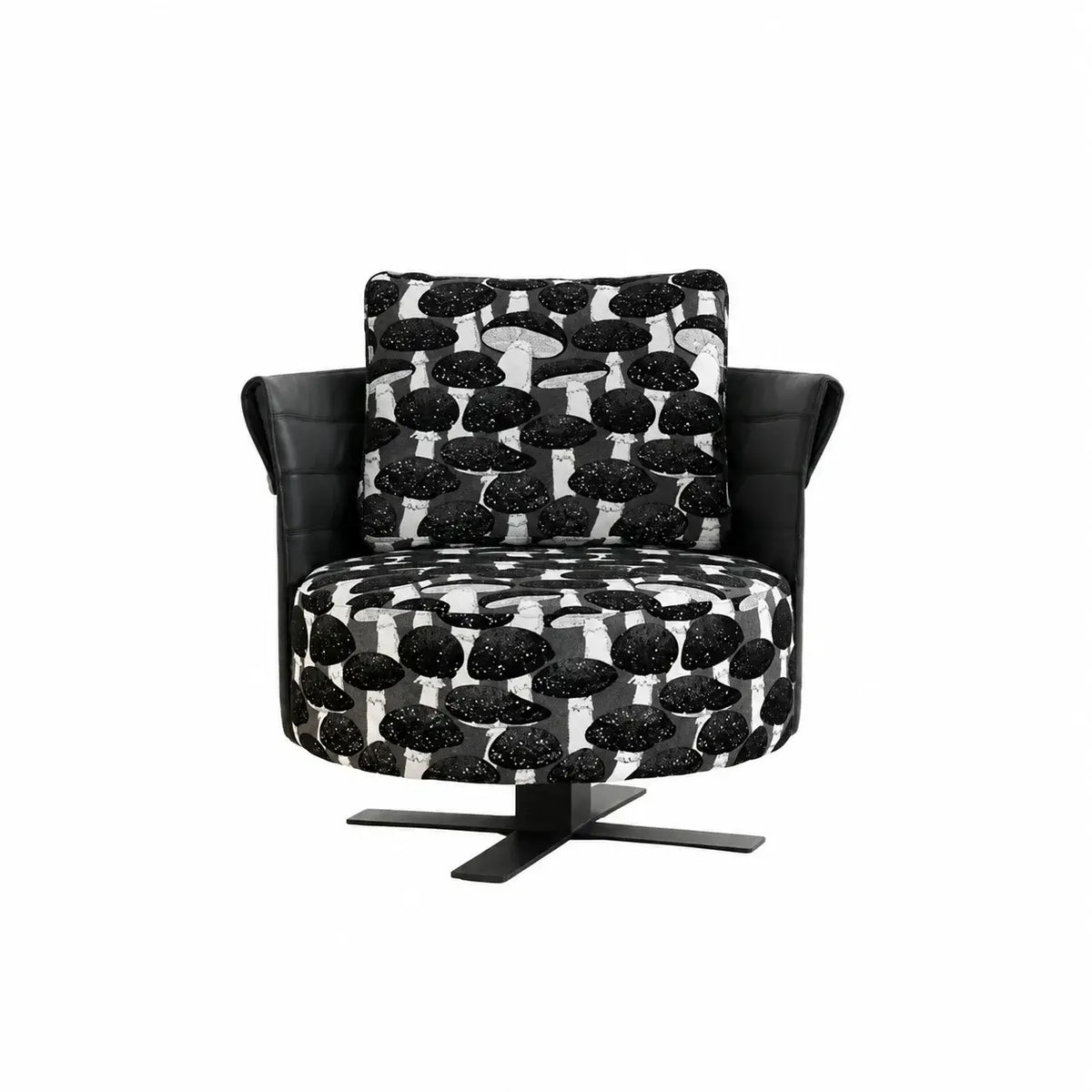 Mushroom Print Accent Swivel Chair with Sculptural Steel Base