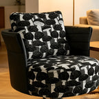 Mushroom Print Accent Swivel Chair with Sculptural Steel Base