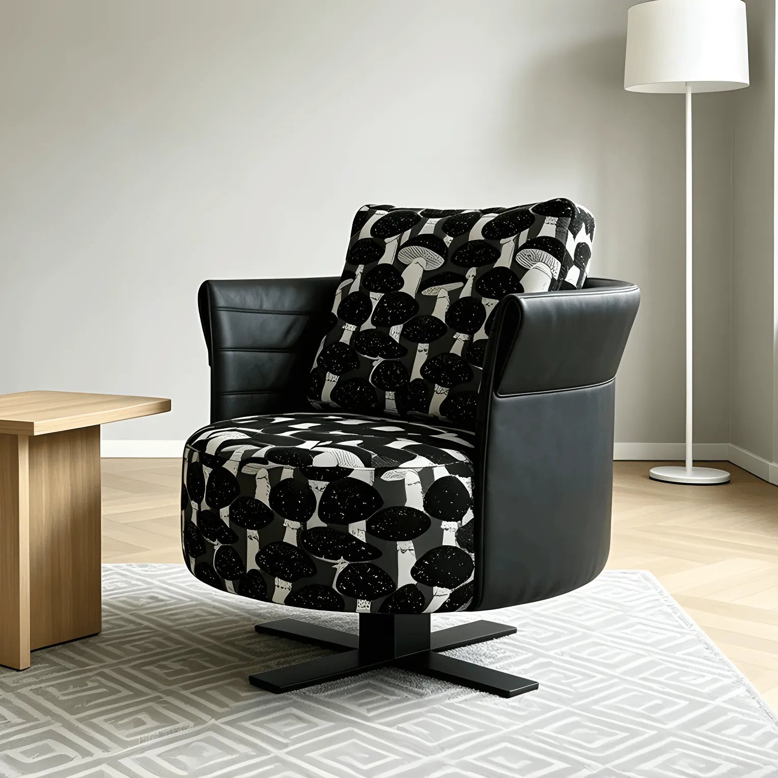 Mushroom Print Accent Swivel Chair with Sculptural Steel Base Secondary image
