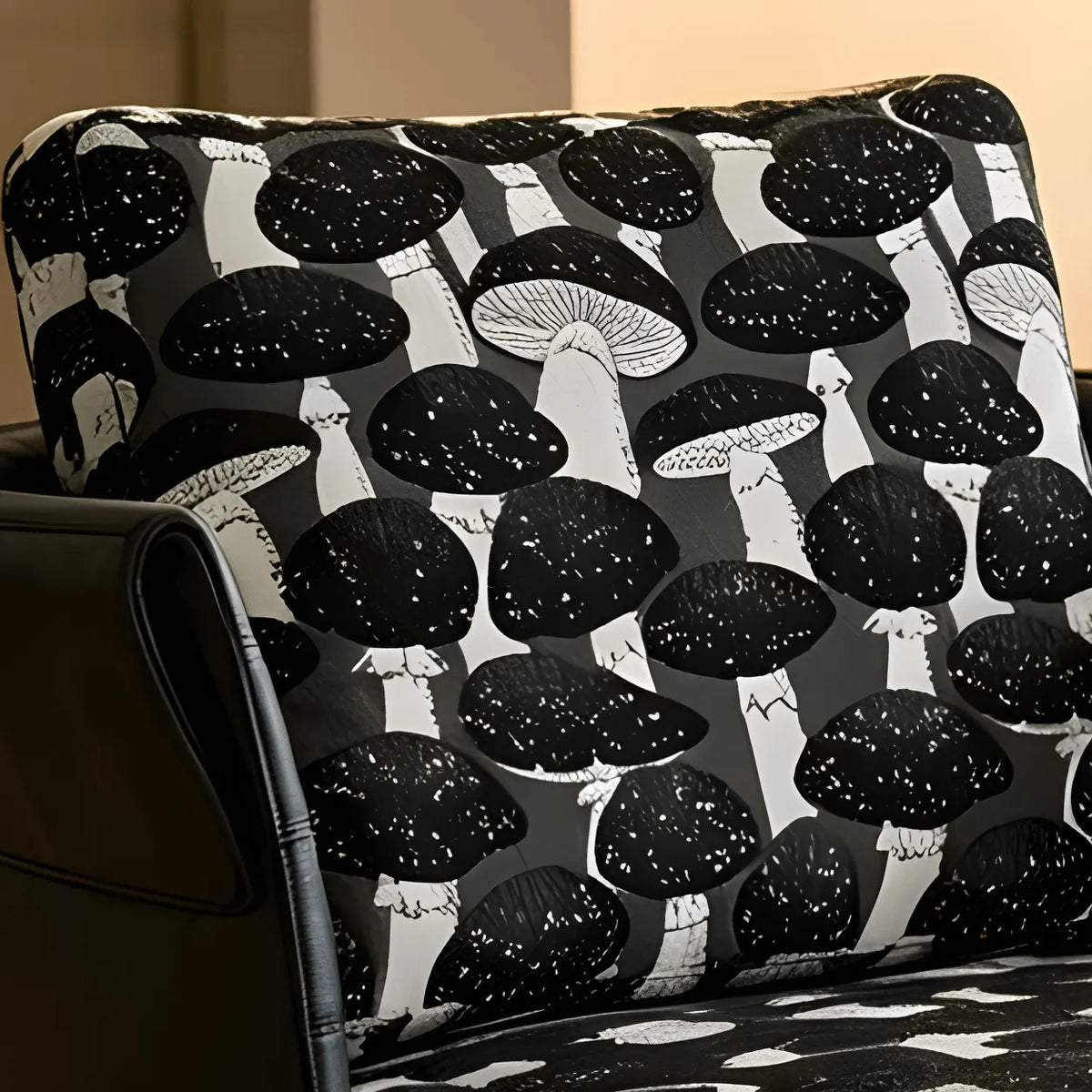 Mushroom Print Accent Swivel Chair with Sculptural Steel Base