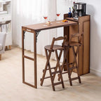 Natural Bamboo Folding Bar Table With Storage Shelf