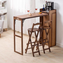 Natural Bamboo Folding Bar Table With Storage Shelf