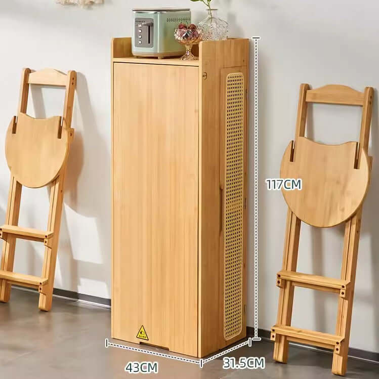 Natural Bamboo Folding Bar Table With Storage Shelf