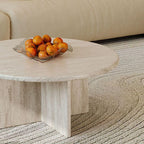 Natural Beige Travertine Round Coffee Tables for Wabi-Sabi Living Rooms