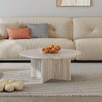 Natural Beige Travertine Round Coffee Tables for Wabi-Sabi Living Rooms