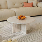 Natural Beige Travertine Round Coffee Tables for Wabi-Sabi Living Rooms