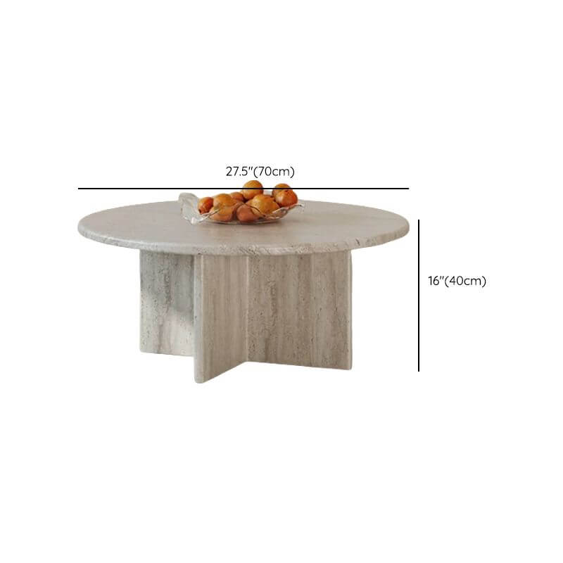 Natural Beige Travertine Round Coffee Tables for Wabi-Sabi Living Rooms Dimensions
