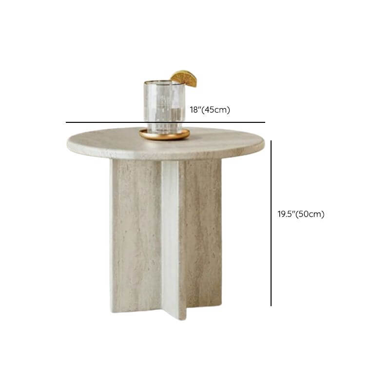 Natural Beige Travertine Round Coffee Tables for Wabi-Sabi Living Rooms Dimensions