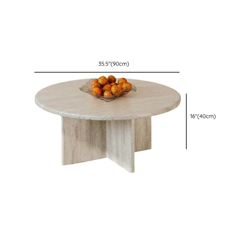 Natural Beige Travertine Round Coffee Tables for Wabi-Sabi Living Rooms Dimensions