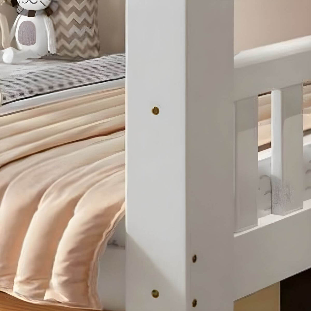 Natural/Blue Modern Wooden Bunk Bed with Bookshelf, Ladder and Storage