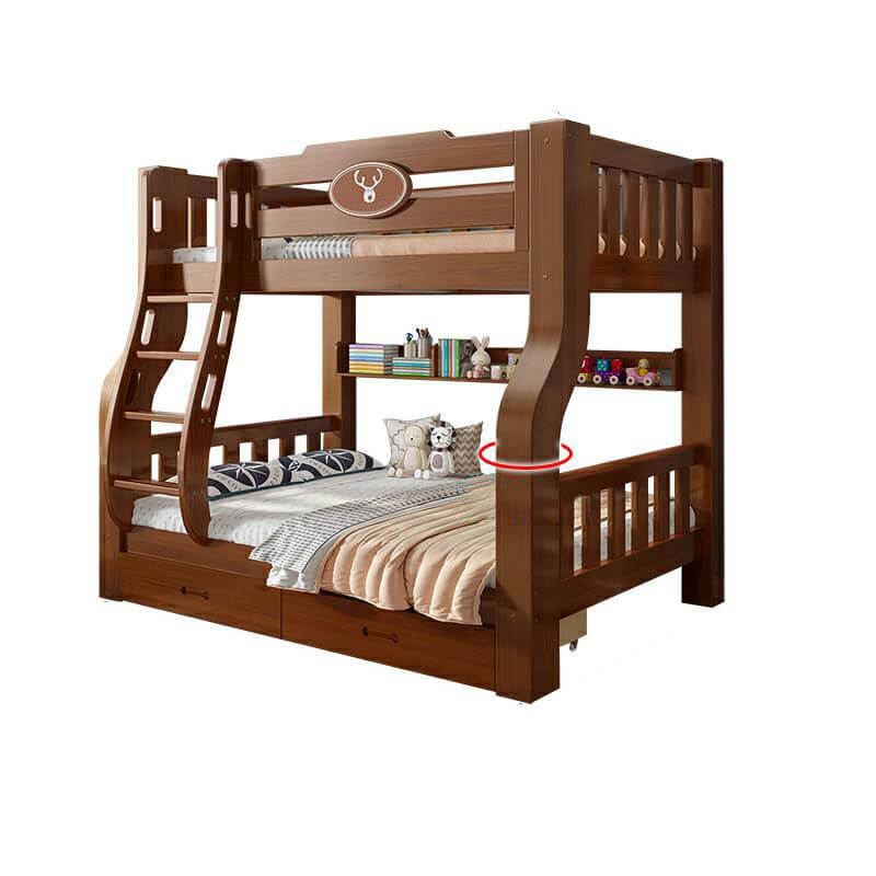 Natural/Blue Modern Wooden Bunk Bed with Bookshelf, Ladder and Storage