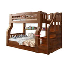Natural/Blue Modern Wooden Bunk Bed with Bookshelf, Ladder and Storage